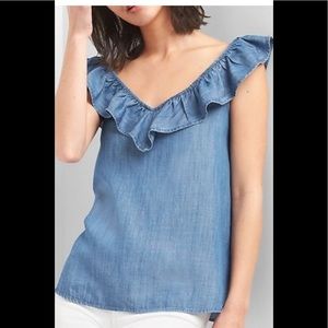 Gap Ruffle Sleeveless soft Denim Top
